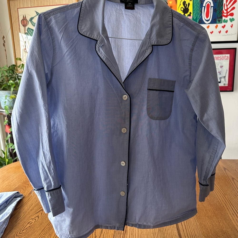 J. Crew light blue with navy piping cotton pajama set
